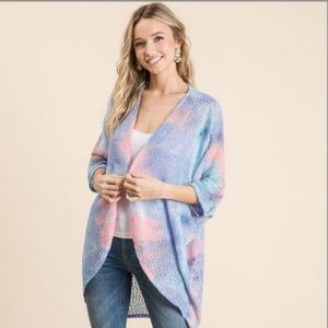 Blue Multi Tye Die Open Front Cardigan